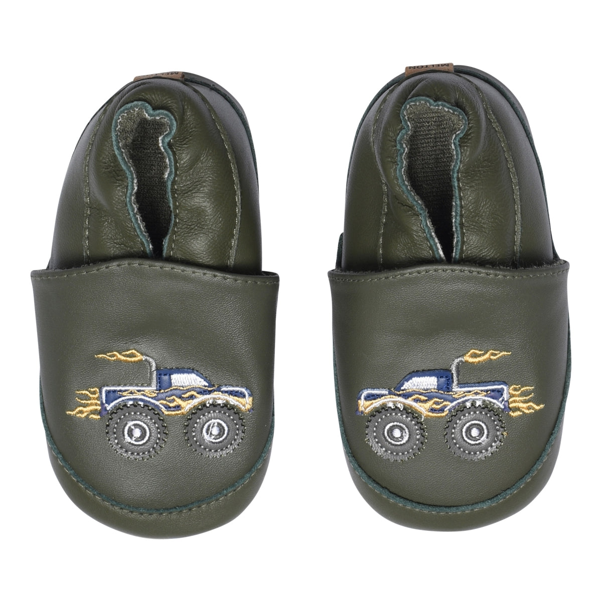 MELTON Hjemmesko - Leather slippers w. monstertruck i Dark Olive Køb dark olive Hjemmesko fra MELTON hos MP Denmark