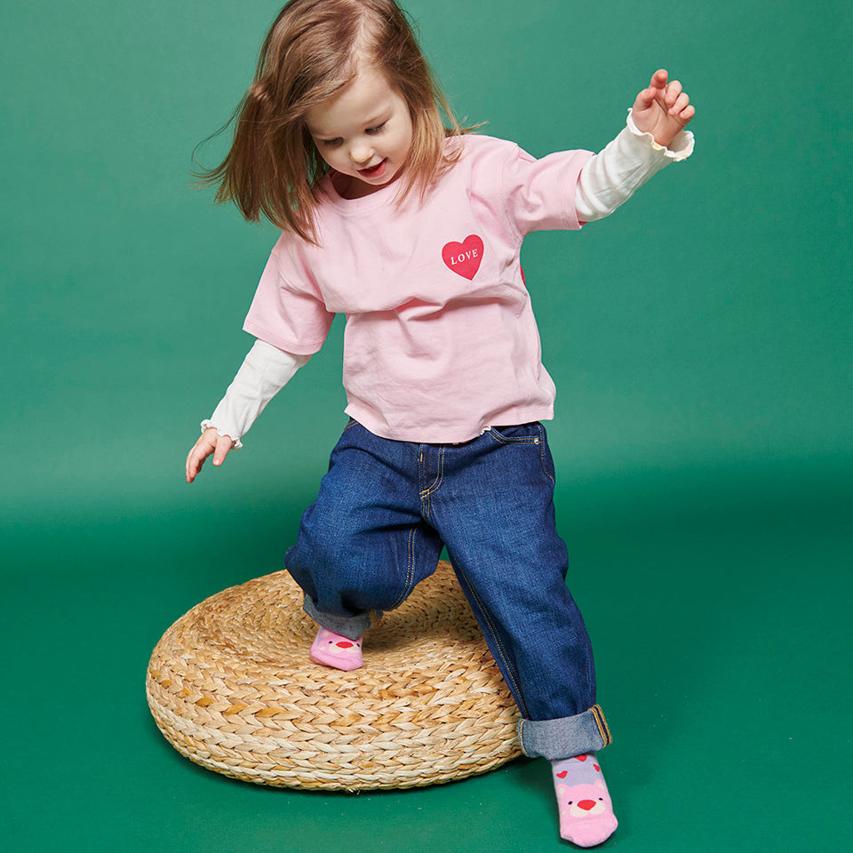 Pink bear socks - anti-slip