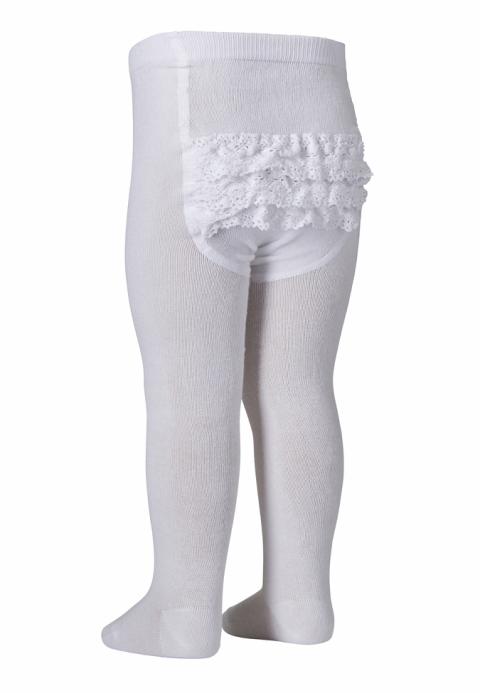 Cotton tights with lace - White -   60