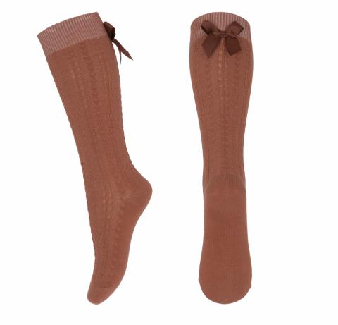 Sofia knee socks with bow - Copper Brown -22/24