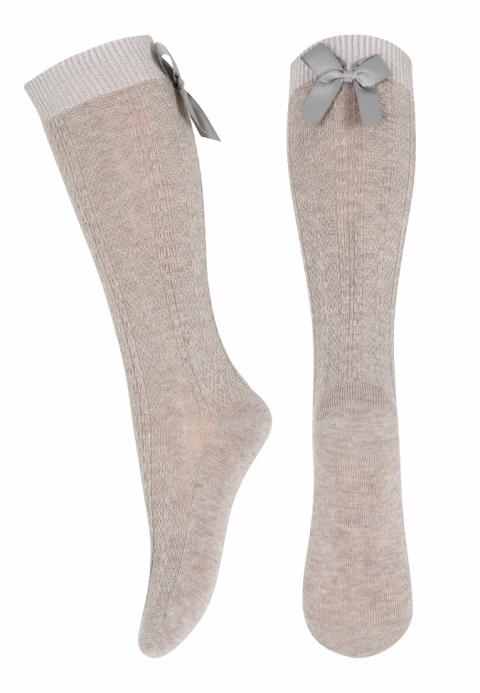 Sofia knee socks with bow - Light Brown Melange -22/24
