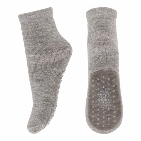 Wool/cotton socks w.anti-slip - Light Brown Melange -22/24