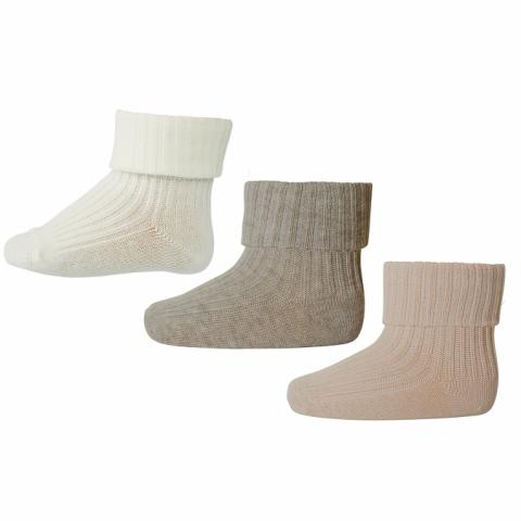 Cotton rib baby socks - 3-pack - Multi -25/28