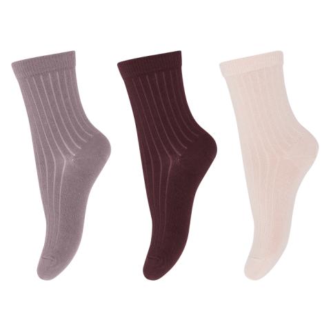 Wool rib socks - 3-pack - Dark Purple Dove -29/32