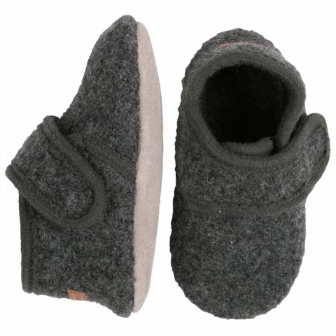 Wool slippers with velcro - Antracite -20/21