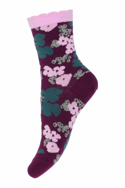 Soft floral socks - Dark Fuchsia -23/26
