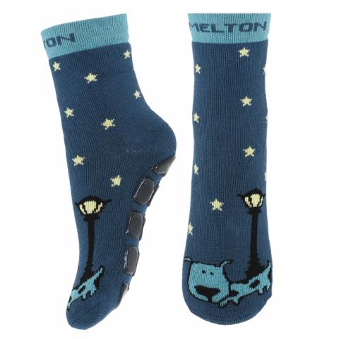 Night dog socks w. anti-slip - Teal Sapphire -17/19
