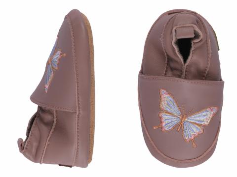 Leather Slippers w. butterfly - Burlwood -16/19