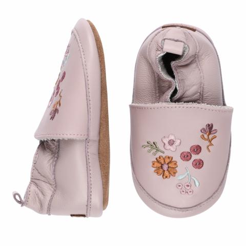Leather Slippers with flowers - Alt Rosa -20/21