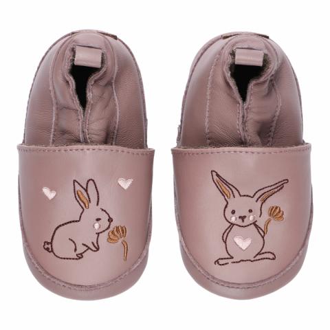 Leather Slippers with rabbits - Burlwood -16/19