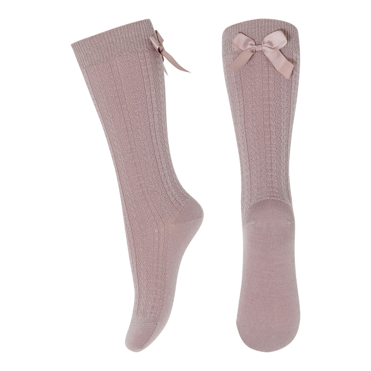MPkids Strømper - Annie knee socks - bow i Wood Rose, Brown Melange og Ecru  Køb wood rose, brown melange og ecru Strømper fra MPkids hos MP Denmark